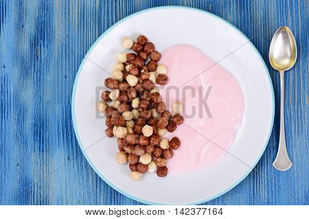 Protein Chocolate Beakfast with Chia Seeds and Peanuts Studio Photo