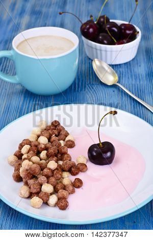Protein Chocolate Beakfast with Chia Seeds and Peanuts Studio Photo