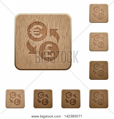 Set of carved wooden Euro Pound exchange buttons in 8 variations.
