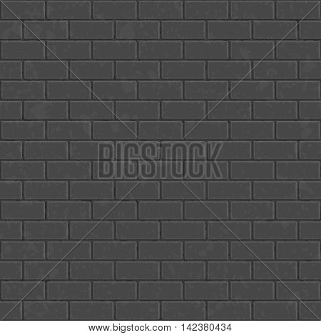 Black brick wall seamless background. Design element. Ancient brick wall texture pattern for continuous replicate. Grunge brick wall. Vector background.