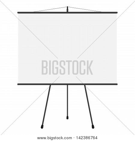 Vector illustration of blank projection big screen. Template of presentation big screen in flat style. Blank whiteboard, tripod projector for seminar.