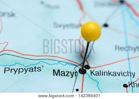 Mazyr pinned on a map of Belarus