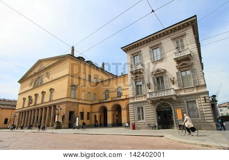 PARMA, ITALY - APRIL 1, 2014: Historic centre of Parma on April 1, 2014 in Parma, Italy. Parma is a popular unesco world heritage city in the province of Emilia-Romagna.