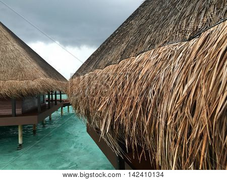 Maldives water bungalows view of the roof