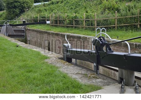 Restored Ham Mill Lock with new gates and paddle gear Thames & Severn Canal Thrupp Stroud Gloucestershire