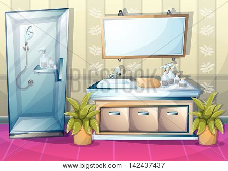 Cartoon Vector Illustration Interior Bathroom