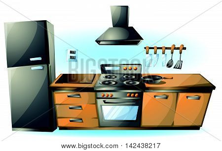 Cartoon Vector Illustration Cartoon Stove Kitchen Objects