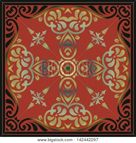 vector design elements Abstract gold decor with a pattern of interwoven lines of red color in a square frame