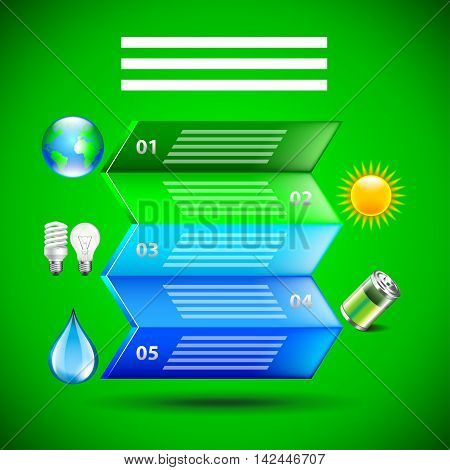 Environment inforgaphics. Colorful folded paper and ecology icons green background