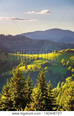 Valley in Carpathian mountains with form of layin woman silhouette