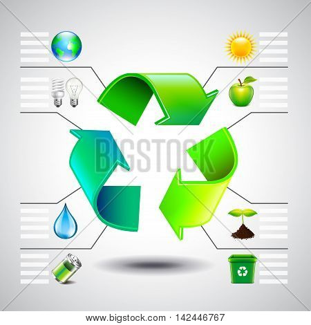 Environment inforgaphics. Green recycle symbol and ecology icons vector template