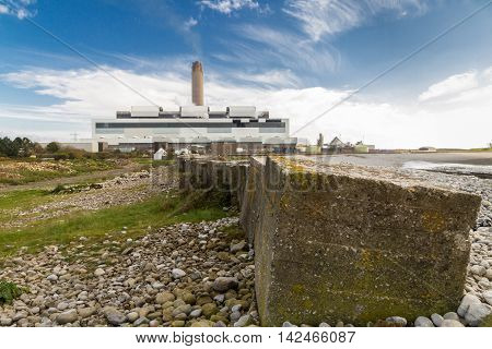 Anti Tank Cubes, Stone World War Two Invasion Defences, Power Station In Distance