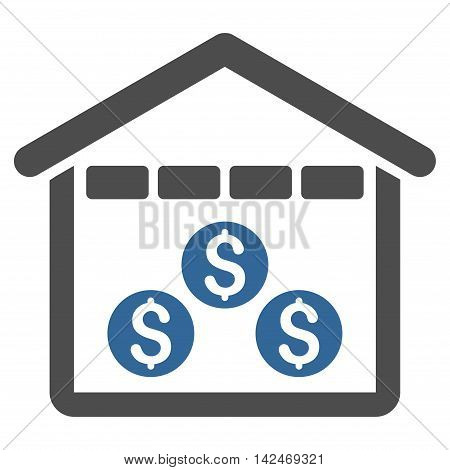 Money Depository icon. Vector style is bicolor flat iconic symbol with rounded angles, cobalt and gray colors, white background.