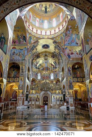 PODGORICA, MONTENEGRO - AUGUST 09, 2016: inside the Cathedral of the Resurrection in Podgorica. Still incomplete at the time of shot in 2016, construction was began in 1993