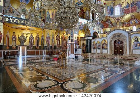 PODGORICA, MONTENEGRO - AUGUST 09, 2016: inside the Cathedral of the Resurrection in Podgorica. Still incomplete at the time of shot in 2016, construction was began in 1993