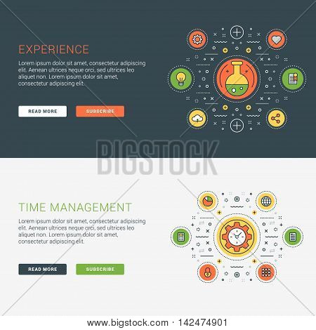 Set Of Flat Line Business Website Banner Templates. Vector Illustration. Modern Thin Line Icons In C