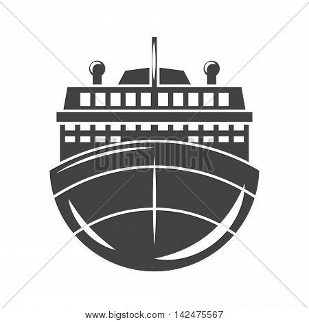 Nautical collection. Ship cruise liner front view. Black icon logo element flat vector illustration isolated on white background.