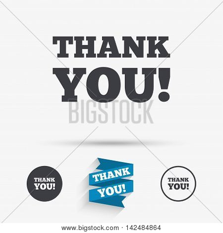 Thank you sign icon. Gratitude symbol. Flat icons. Buttons with icons. Thank you ribbon. Vector