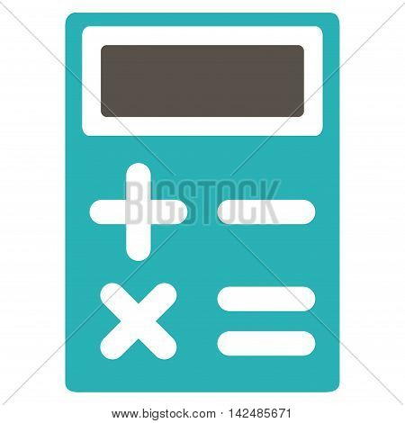 Calculator icon. Glyph style is bicolor flat iconic symbol with rounded angles, grey and cyan colors, white background.