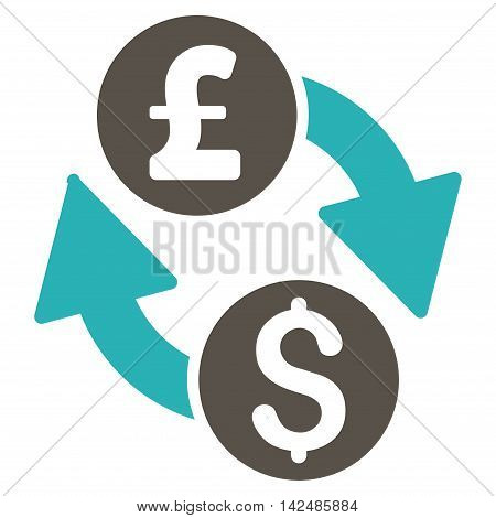 Dollar Pound Exchange icon. Glyph style is bicolor flat iconic symbol with rounded angles, grey and cyan colors, white background.