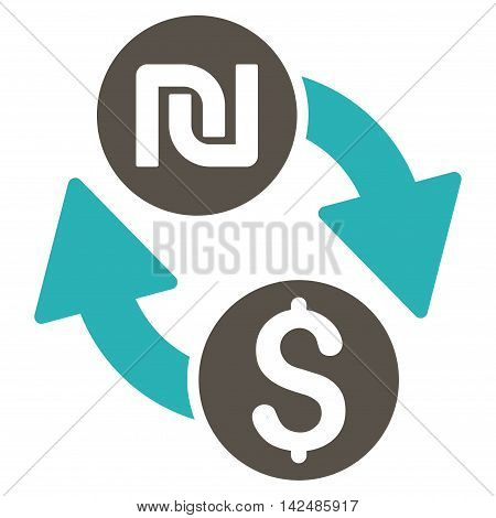 Dollar Shekel Exchange icon. Glyph style is bicolor flat iconic symbol with rounded angles, grey and cyan colors, white background.