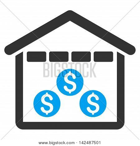 Money Depository icon. Vector style is bicolor flat iconic symbol with rounded angles, blue and gray colors, white background.