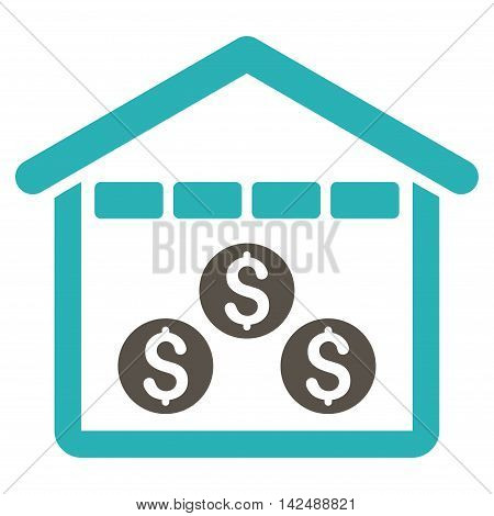 Money Depository icon. Vector style is bicolor flat iconic symbol with rounded angles, grey and cyan colors, white background.