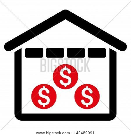 Money Depository icon. Vector style is bicolor flat iconic symbol with rounded angles, intensive red and black colors, white background.