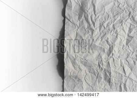 Half wrinkled paper /Paper texture. White paper sheet.