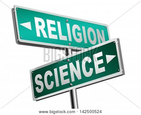 science religion intelligent design or Darwinism relationship between belief in God faith and reality evidence and proof evolution or creationism  3D illustration