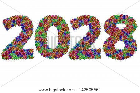 New year 2028 made from bromeliad flowers isolated on white background with clipping path