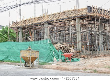 Concrete select focus mixer container at construction site