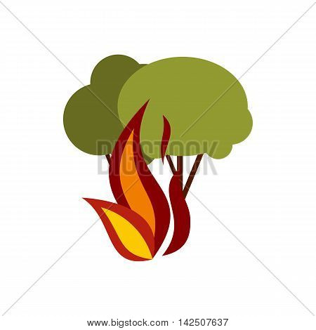 Fire in woods icon in flat style isolated on white background. Danger symbol