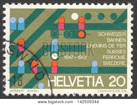 MOSCOW RUSSIA - CIRCA APRIL 2016: a post stamp printed in SWITZERLAND dedicated to the 125th anniversary of Swiss Railways circa 1972