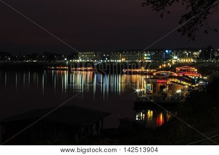 reflection riverside at night in the north of Thailand
