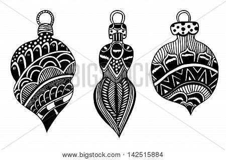 Christmas toys set. New Year doodling. Retro Vintage Merry Christmas Background Hand Drawn Vector illustration