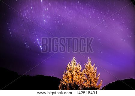 Long exposure night shot with star trails