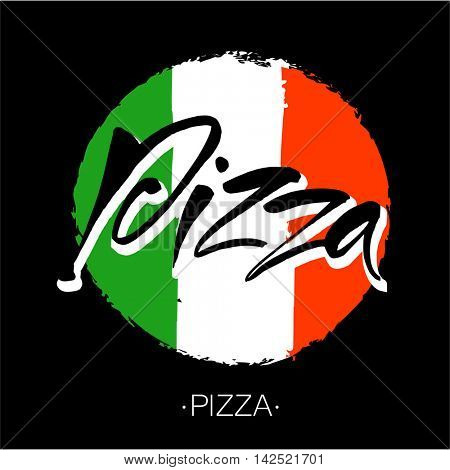 PIZZA hand-lettering calligraphy. Italian pizza - design template for pizzerias, restaurants, cafes, brand name, logo, pizzafest. Hand drawn vector stock illustration. Modern brush ink.