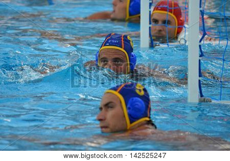 Budapest Hungary - Jul 15 2014. Albert ESPANOL LIFANTE (ESP 8) waiting for the referee's beep. The Waterpolo European Championship was held in Alfred Hajos Swimming Centre in 2014.