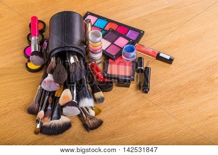 Professional tools for make-up on the table.