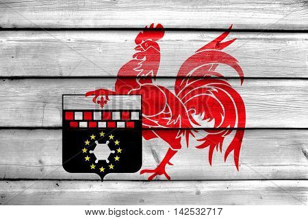 Flag Of Charleroi, Belgium, Painted On Old Wood Plank Background