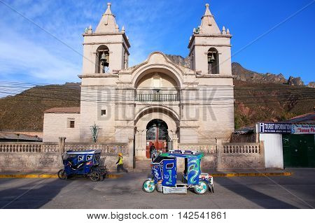 Chivay, Peru-january 15: Catholic Church At Plaza De Armas On January 15, 2015  In Chivay, Peru. Chi