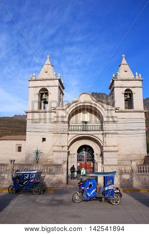 Chivay, Peru-january 15: Catholic Church At Plaza De Armas On January 15, 2015 In Chivay, Peru. Chiv