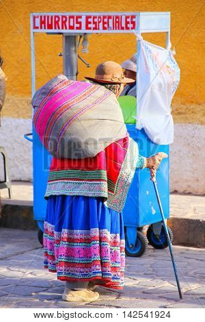 Chivay, Peru-january 15: Unidentified Woman Walks In The Street On January 15, 2015  In Chivay, Peru