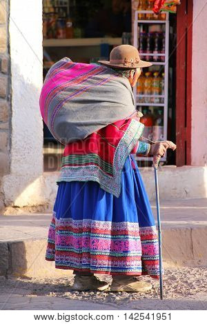 Chivay, Peru-january 15: Unidentified Woman Walks In The Street On January 15, 2015 In Chivay, Peru.