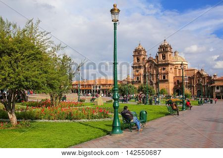 Cusco, Peru - January 20: Iglesia De La Compania De Jesus On Plaza De Armas On January 20, 2015  In