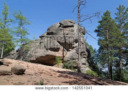 syenite rock landscape with a blue sky background