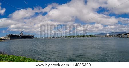 Panoramic View of the Historic Pearl Harbor - Oahu, Hawaii.