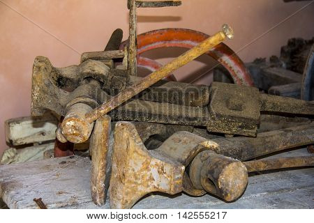 QUARTU S.E., ITALY - May 12, 2012: Open Monuments 2012 - Sardinia - equipment for work varies, old and rusty.