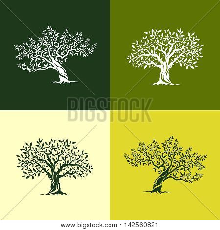 Beautiful magnificent olive tree silhouette icons set. Web graphics modern vector sign.